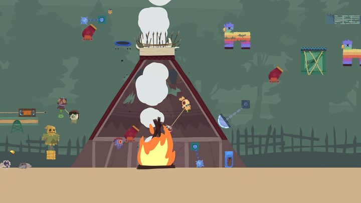 A race on the camp map, already full of player-placed objects